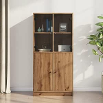 Homgoday Highboard mit T&uuml;ren Aufbewahrungsschrank Mehrzweckschrank Standschrank Sideboard Beistellschrank f&uuml;r Wohnzimmer Artisan-Eiche 68x37x142 cm Holzwerkstoff