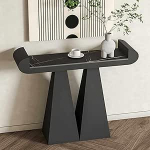 PQXQZ Moderner Konsolentisch Eingangstisch mit Steinplatte Schmale Lange Beistelltische f&uuml;r Wohnzimmer Flur und Sofa(Black,120x30x80cm)
