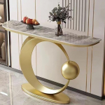 Generisch Eleganter Konsolentisch mit Marmorplatte - Schmaler Sofatisch f&uuml;r Wohnzimmer, Flur und Eingangsbereich - Elegantes graues Design mit rundem Fu&szlig; (100 x 30 cm) - Moderne Wohnaccessoires