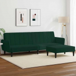 Schlafsofa 2-Sitzer Dunkelgr&uuml;n Samt 220x84,5x69 cm Ausziehbar als Bett inkl. Hocker, Modernes Design & Robustheit f&uuml;r Wohnzimmer G&auml;stezimmer B&uuml;ro