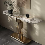 Schmaler moderner Konsolentisch f&uuml;r das Wohnzimmer - schicker Eingangstisch mit geometrischem Metallrahmen, eleganter Akzent-Sofatisch f&uuml;r Flur und Foyer (Schwarz, 80 cm)