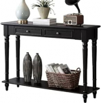 Moderner Konsolentisch mit rechteckiger Basis, Wandfl&auml;chen, seitlicher Flur, Eingangsbereich, Eingangskonsolentisch, Sofatisch mit Aufbewahrungsschubladen und offenen Regalen, schwarzer Eing