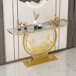47,24 Zoll schmaler Eingangstisch, Bauernhaus-Konsolentisch, Sofatisch, Flurtisch f&uuml;r Eingangsbereich, Wohnzimmer, Flur, Metallfu&szlig; (Farbe: Gold + Wei&szlig;)