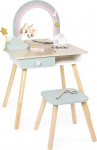 Janod - Dressing Table for Children, Girls - Unicorn Theme - Imitation Game - Dressing Table with Mirror and Toy Stool - 10 Accessories - ABM 56.6 x 42.5 x 86.25 cm - From 3 Years - J06464