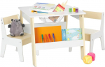 Relaxdays Children's Table with 2 Chairs with Storage Space for Boys and Girls, Child Seating Area, White/Beige