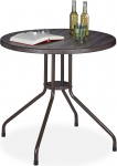 Relaxdays Garden Table, Wood Look, Round Outdoor Table, Plastic, Metal, Robust, Balcony Table, H x D: 75 x 80 cm, Brown