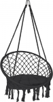 VOUNOT H&auml;ngesessel mit Fransen und bequemen Sitzkissen, Durchmesser 80 cm, Schaukelstuhl f&uuml;r Innen- und Au&szlig;enbereich, Schwarz