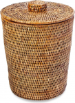 KOUBOO La Jolla Rattan Round Waste Basket with Plastic Insert & Lid, Honey Brown, Rattan & Wicker