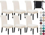 SPRINGRICO 6 Pack Dining Room Chair Covers with Seat Belt, Stretch Parsons Chair Slipcover Washable Kitchen Dining Chair Cover Removable Seat Protector Set of 6, S3 - Cream Colour