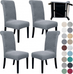 SPRINGRICO 4 Pack Dining Room Chair Covers with Seat Belt, Stretch Parsons Chair Slipcover Washable Kitchen Dining Chair Cover Removable Seat Protector Set of 4, S1 Grey