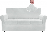 ZNSAYOTX Luxus-Samt-Couchbezug, 4-teilig, Stretch-Sofabez&uuml;ge f&uuml;r 3 Kissen, Couch, dick, weicher Spandex-Sofa-Schonbezug, Wohnzimmer, rutschfest, Hundem&ouml;belschutz, Silbergrau), 180,3 cm - 231,1 cm (3