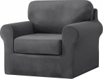 Topchances Armchair Covers 1-Seater 3-Piece Set - Super Soft Stretch Velvet Armchair Sofa Slipcovers Chair Cover with Separate 1 Backrest Cover and 1 Seat Cushion Cover for Living Room (Dark Grey)