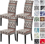 Parsons Chair Covers for Dining Room Chairs, Stretch Removable Washable Spandex Printed Chair Covers for Hotel, Office, Ceremony, Banquet, Wedding, Party, Boho Style, Set of 4