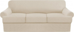 GAMUKAI Set of 4 Sofa Covers, Stretch Couch Covers for T Cushions, Sofa Slipcovers, Soft Furniture Covers with 3 Individual T Cushion Shape Seat Covers (Natural, Sofa)