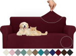 JIVINER Stretch Sofa Covers, 1 Piece, Couch Cover for 3 Pillows, Couch Sofa Small Plaid 3 Seater Sofa Slipcovers, Furniture Protector with Elastic Bottom for Kids Pets (Large, Wine Red Diamond)