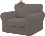 ISSUNTEX 2 Pieces High Stretch Thick Chair Couch Covers, Soft Sofa Slipcover for 1 Separate Pillow Couch Jacquard Fabric Elastic Sofa Cover Furniture Protector for Dogs (Chair, Taupe)