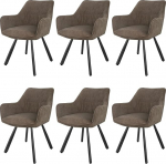 LEWE Dining Room Chairs Set of 6 Rotatable 180&deg; Swivel Chairs, Ergonomic Upholstered Chairs, Kitchen Chairs with Armrest, Metal Legs, Short Pile Fabric for Dining Room, Living Room, Bedroom, Brown