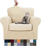 YEMYHOM Pack of 2 Diivan Covers, Viimane Jacquard Design, High Stretch Diivan Chair Covers for Living Room, Lemmikloomad, koer, kass, Proof Armchair Protective Cover, Non-Slip Magic Elastic Furniture Protector (Chair, Beige)