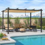 PURPLE LEAF Pergola 3 x 4 m Alumiiniumist aiamaja Gazebo, veekindel p&auml;ikesekatuse l&uuml;kandkatus, patio varikatusega varikatuse kaitse aeda, terrassile, UV varju, beež