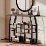 Pamapic Marmo konsoollaud, 105 cm kitsas konsoollaud, kitsas koridorilaud 6 riiuliga, diivanipoolne laud esikusse, koridori, fuajeesse, elutuppa, industrial, must + retro