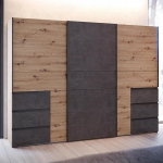 Forte Winn 2 riidekapp 270 Moodne l&uuml;kandustega riidekapp 3 uksega 6 sahtlit magamistoas k&auml;sit&ouml;&ouml;nduslik tammepuidust dekoratsioon | Betoonilahendus tumehall, 269,7 cm lai x 200,5 cm k&otilde;rge x 61 cm s&uuml;gav, 269,7 cm lai x 200,5 cm k&otilde;rge x 61 cm s&uuml;gav