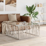 Festnight Coffee Table Stainless Steel and Glass Side Table Glass Coffee Table Tea Table Side Tables for Living Room Coffee Table Living Room Sofa Table Silver 100 x 100 x 50 cm