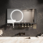 Vannitoa peegel L 120 x K 60 cm koos valgustusega Seinapeegel 120 cm riiuliga 3 valgusv&auml;rvimoodust, uduvastane ja puutetundlik l&uuml;liti Vannitoa peegel Meigimispeegel Moodne &uuml;mmargune valgusriba