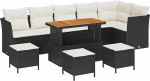 10-teilige Garten-Sofa-Set mit Kissen Schwarz Poly Rattan Akazie, 4-teiliges Garten-Esszelt mit Kissen Schwarz Poly Rattan Akazie Gartenlounge Model3363460