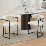 S&ouml;&ouml;gitoa toolid, komplekt 2, poolringikujulised k&ouml;&ouml;gitoolid musta metallraamiga, kaasaegsed polsterdatud toolid, Teddy kangas s&ouml;&ouml;gituppa, k&ouml;&ouml;ki, magamistuppa, valge