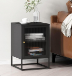 Hallowood Furniture Bewdley Small Black Metal Cabinet for Living Room - Side Table with Glass Door - Bedside Table with Powder Coated Metal Frame for Bedroom - Glazed Hallway Cabinet