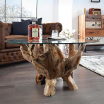 ZONAS Teakist kohvilaud 100 cm naturaalne t&auml;ispuidust elutoa laud Juurpuu