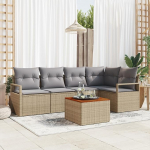 6-teiliges Garten Sofa Set mit Kissen Beige Poly Rattan Akazie Gartenlounge Model3347707