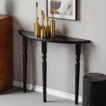 Generisch Schwarzer Halbmond-Konsolentisch aus Massivholz, schmaler Eingangs-Akzenttisch f&uuml;r das Wohnzimmer, minimalistisches Foyer-Dekor, 90 x 25 x 80 cm, stilvoller Tisch hinter dem Sofa