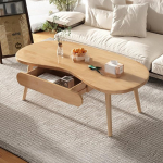 Ovaalne kohvilaud, massiivne tammepuust, kohvilaud, kaasaegne disain sahtlitega, sobib elutuppa, magamistuppa, kontorisse, vastupidav (beež, 80 x 60 x 45 cm / 31 x 24 x 18 tolli)