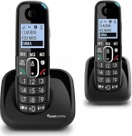 Amplicomms BigTel 1502 Duo juhtmeta DECT-telefon, suured nupud, kaks k&auml;epidet, heliv&otilde;imendus, eriti valjud helinad, kuuldeaparaadiga &uuml;hilduv, mustas toonis.