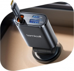 Lamicall 3-in-1 sigaretis&uuml;&uuml;taja USB C autolaadija - 【2025 Super Compact】50 W USB adapter auto kiirlaadija koos sisset&otilde;mmatava C-t&uuml;&uuml;pi kaabliga/USB C/USB A, 24/12 V autolaadija iPhone / Samsungi jaoks