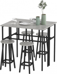 HOMCOM 6-Piece Dining Set 2 Bistro Table with 4 Chairs Stool Bar Table Set Dining Room Set Industrial Design Bar Stool Set for Living Room Dining Room Chipwood Steel Grey + Black