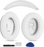 K&otilde;rvapadjad + peapael asendusk&otilde;rvapadjad, mis &uuml;hilduvad Bose QuietComfort 45 QC45 35 QC35, QC35 ii k&otilde;rvaklappidega, lihtne DIY kokkupanek, valgenahalised osad (valge komplekt)