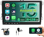 8 Core 6G + 128G DSP Hikity Android 15 autoraadio VW Golf 5 6 Passat Tiguan Polo Caddy Seat, 9-tolline puuteekraaniga autoraadio traadita CarPlay Android auto GPS WiFi RDS / FM BT 59UI Type-C SWC MIC