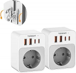 TESSAN Pack of 2 kokkupandav USA adapteri pistikupesa, 5 in 1 adapter USA Saksamaa pistik 2 USB C ja 2 USB A, reisiadapter Kanada, pistikupesa USA Ameerika Tai Mehhiko, reisipistikupesa t&uuml;&uuml;p B