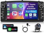 4G 64G VECHTEL 7-tolline Bluetooth autoraadio Toyota Corolla E120/E130 2000-2007 Carplay Android auto, DSP EQ, WiFi GPS, Mirror Link, RDS/FM raadio 2 DIN koos AHD tagantvaate kaameraga