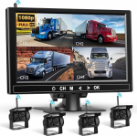 1080P HD traadita 4 tagumise vaatekaamera komplekt, podofo 9" LCD monitor 4 tagumise vaatekaameraga haagise, RV, matkaauto, matkaauto, veoauto, auto, bussi, pimedate kohtade tuvastamine, juhtjooned, 12V-36V