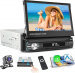 Hikity 1 DIN autoraadio Carplay Android Car Wireless, 7-tolline k&auml;sitsi laiendatav puuteekraaniga pildiekraaniga autoraadio Bluetooth nuppudega FM USB AUX SWC peegel Link Mic tagurduskaamera