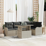 Rantry 6-teiliges Garten Sofa Set mit Kissen Hellgraues Poly Rattan, 2-Sitzer Garten Sofa mit Kissen Hellgraues Poly Rattan Gartenlounge Model3348468