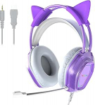 Wantak Cat Ear k&otilde;rvaklapid mikrofoniga - kaabel (3,5 mm / USB) - m&auml;ngukomplektid PC/PS5/Xbox jaoks - m&uuml;rasummutus, HiFi heli, 20-20,000Hz - kerge ja mugav naistele/t&uuml;drukutele (lilla)