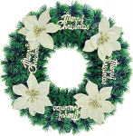 15-tolline kuldne j&otilde;ulup&auml;rg kunstlike lillede ja kirjaga "H&auml;id j&otilde;ule" - Elegantne p&uuml;hadekoratsioon uksele