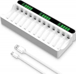 IMREN akulaadija, 12 s&otilde;ltumatut laadimiskohta LCD-ekraaniga, 5V 2A Type-C ja Micro USB sisend, NiMH/NiCD laetavale AA AAA akule.