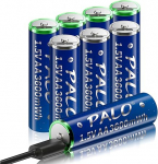 Mspalocell USB-C liitium AA akud laetavad 1,5 V 3600 mWh, kiirlaetav AA akud mitme C-t&uuml;&uuml;pi laadimiskaabliga, madala enesepuhastusega, koos laadimisvalgusega, 8-ne pakett