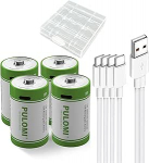 USB D liitiumioon akud 1,5 V 12000 mWh laetav aku D aku, 4 tundi kiirlaadimist, 1200 ts&uuml;klit C-t&uuml;&uuml;pi laadimiskaabliga, &uuml;lelaadimiskaitse, 4 tk pakendiga.