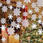 Lumehelbe rippuvad kaunistused 12 x lumehelbeid garland ja 12 x 3D glitter suured valged lumehelbed j&otilde;uludeks talvepuhkuseks uusaasta pidu kodu kaunistamiseks